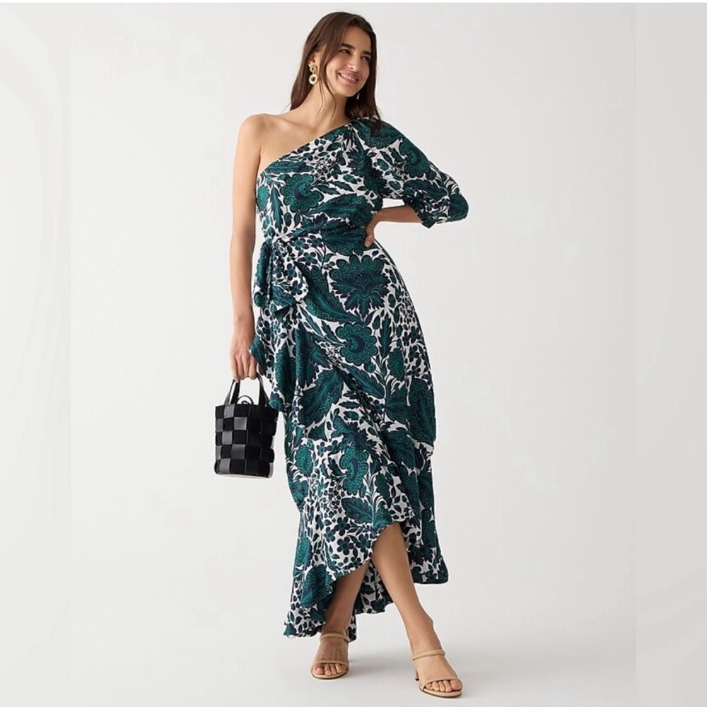 J. Crew One Shoulder Dress in Teal and White